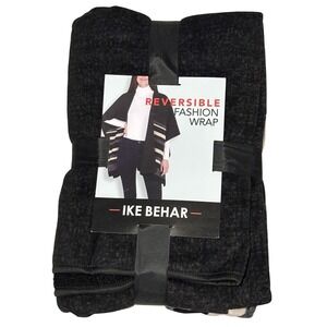 Brand New Ike Behar Black Reversible Fashion Wrap‎ Cape Shawl Women's One Size